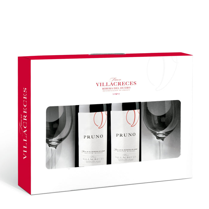 ESTUCHE PRUNO CON 2 COPAS DE CRISTAL