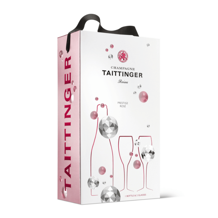 ESTUCHE TAITTINGER PRESTIGE ROSÉ CON 2 COPAS DE CRISTAL